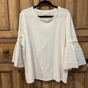 Chico's Shirt Ruffle Trim Sleeve Top White Size 4 / XXL Boho Casual